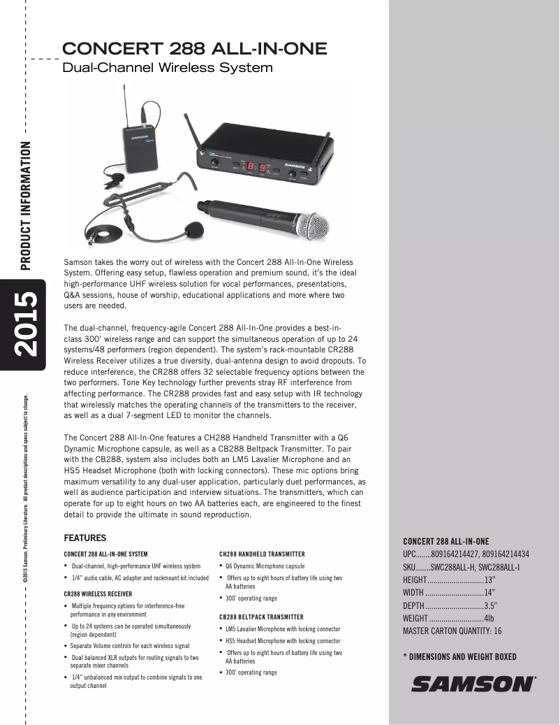 Page 1 de la notice Fiche technique Samson Concert 288