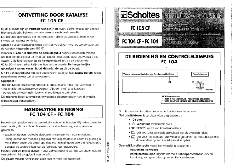 Page 1 of the manual User Manual Scholtès FC 105 CF