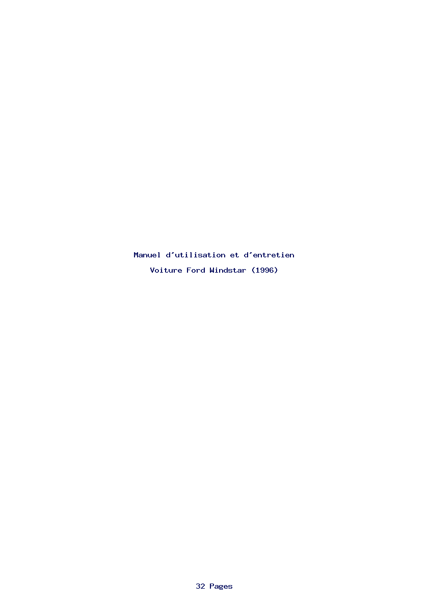 Page 1 de la notice Manuel d'utilisation et d'entretien Ford Windstar (1996)
