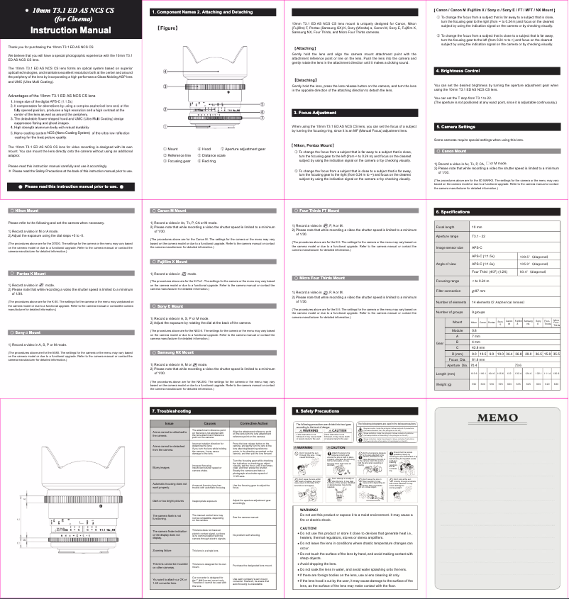 Página 1 del manual Manual de usuario Rokinon Cine DS DS10M-MFT