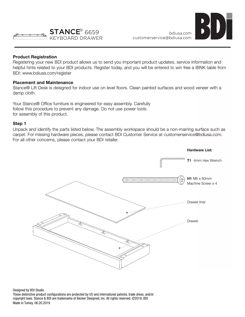 Page 1 de la notice Instructions / montage BDI Stance 6659