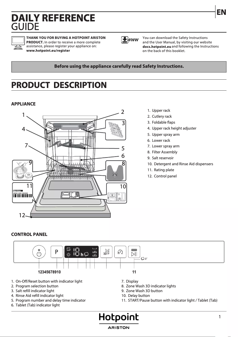 Página 1 del manual Manual de usuario Hotpoint HI 5030 WEF