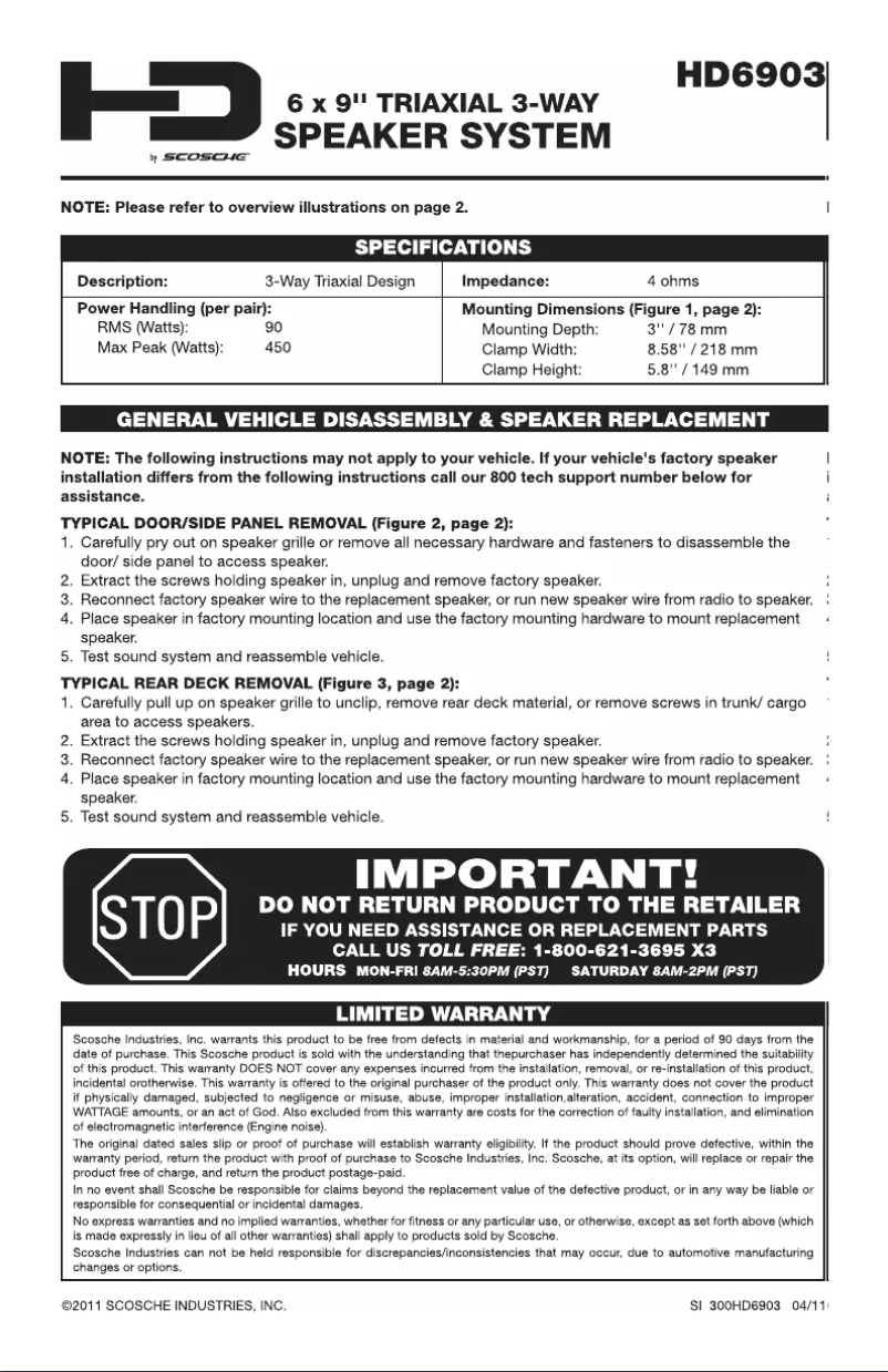 Page 1 of the manual User Manual Scosche HD6903