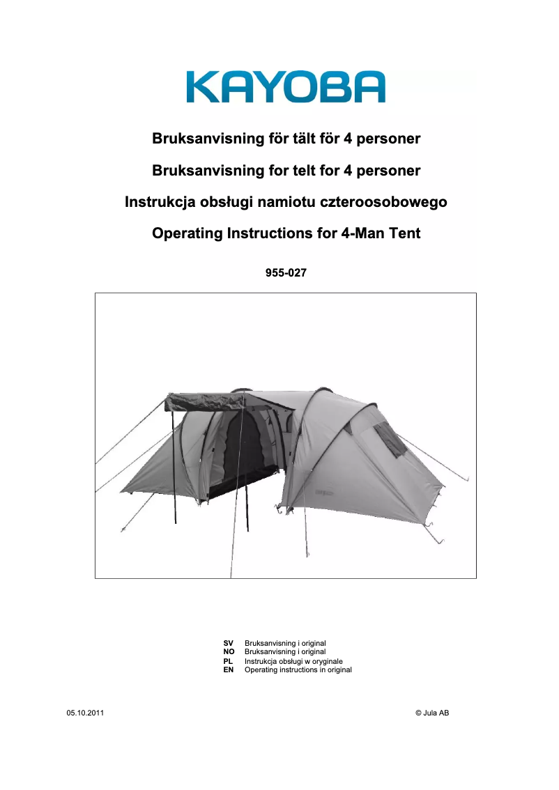 Page 1 de la notice Manuel utilisateur Kayoba 955-027