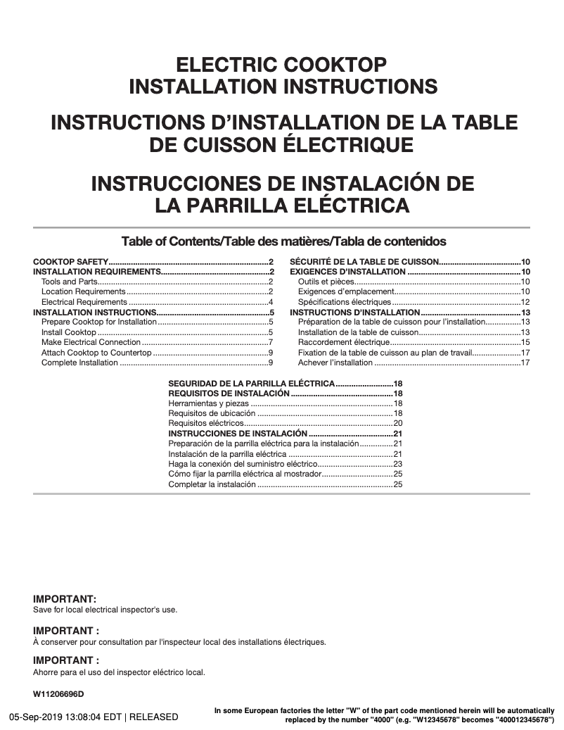 Page 1 de la notice Guide d'installation Maytag MEC8836HS