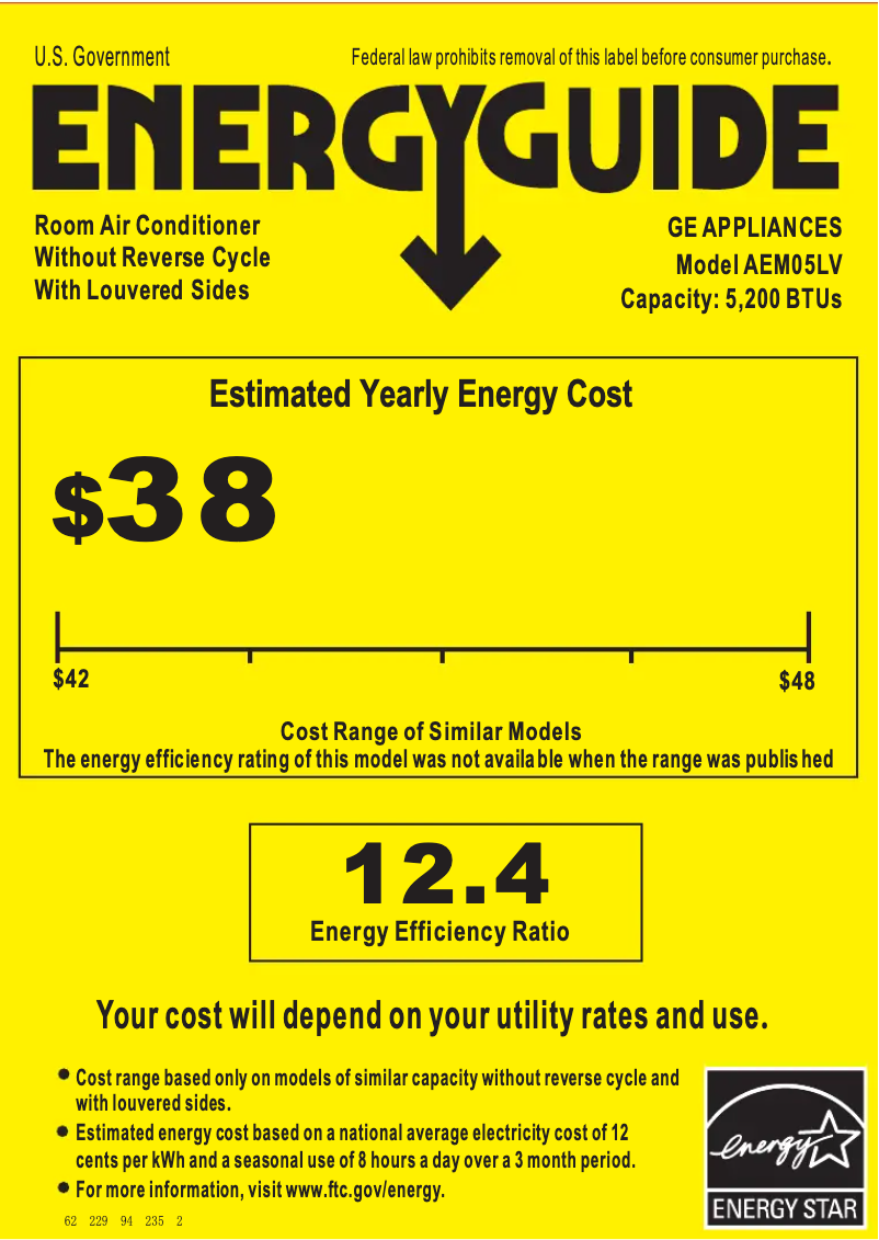 Página 1 del manual Etiqueta energética GE AEM05LV