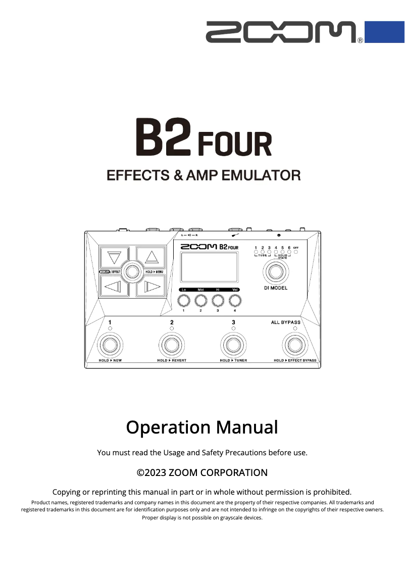 Page 1 de la notice Manuel utilisateur Zoom B2 FOUR