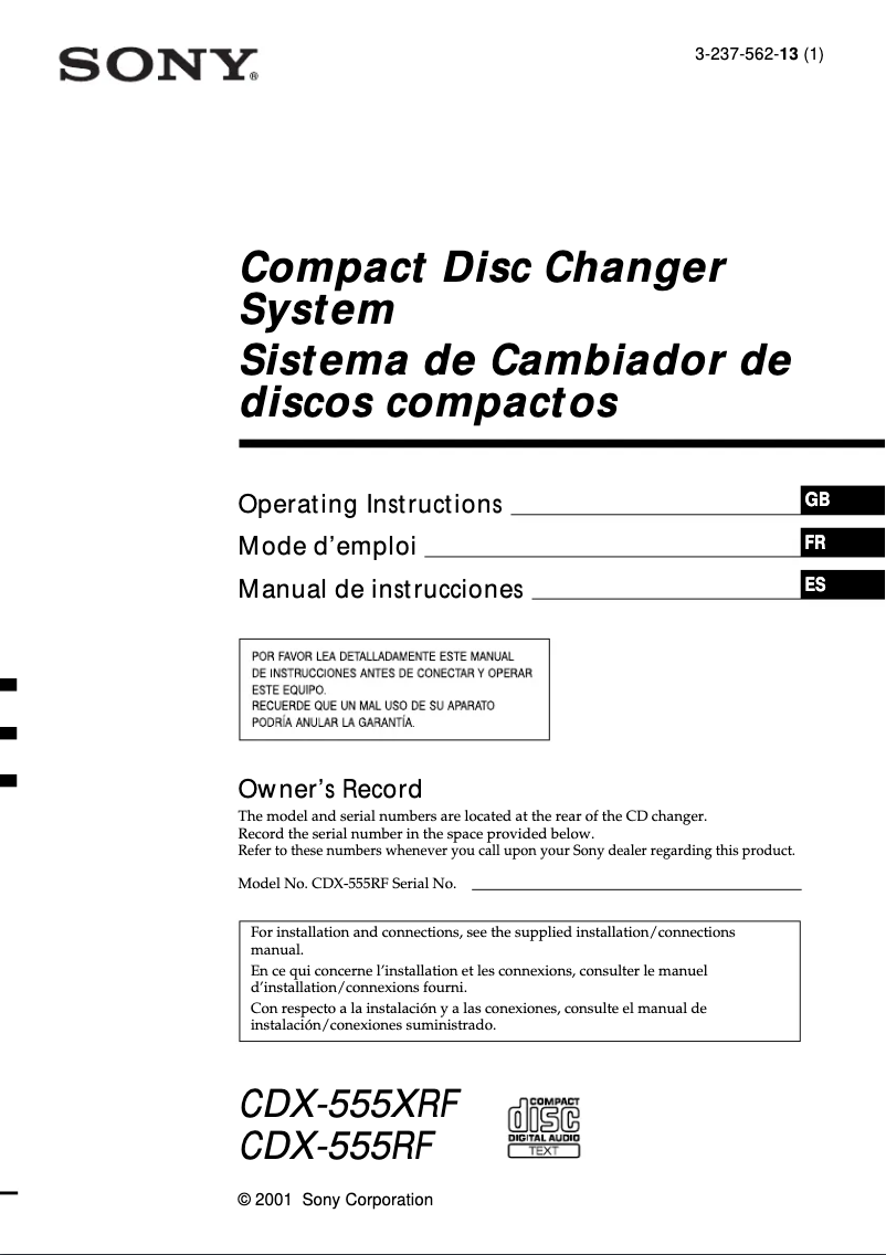 Image de la première page du manuel de l'appareil CDX-555RF