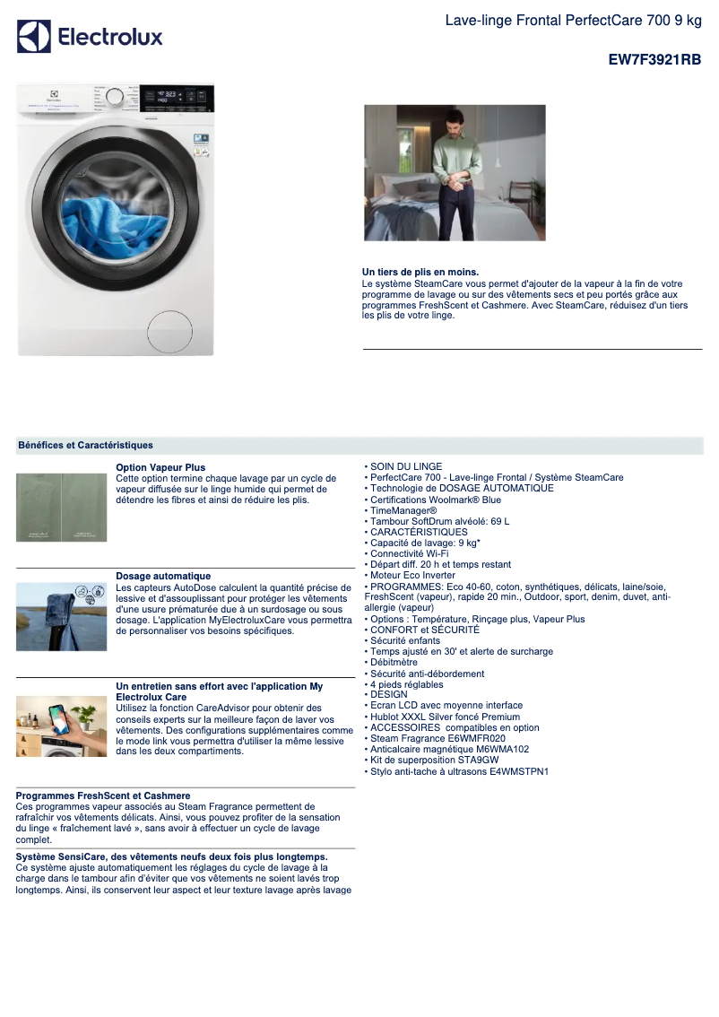 Página 1 del manual Ficha técnica Electrolux EW7F3921RB