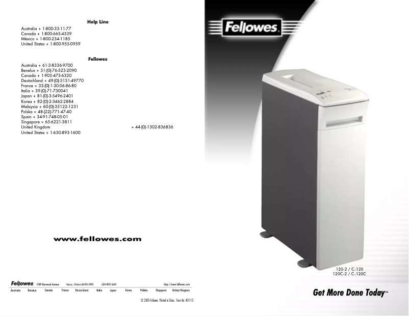 Page 1 de la notice Manuel utilisateur Fellowes Powershred 120C-2