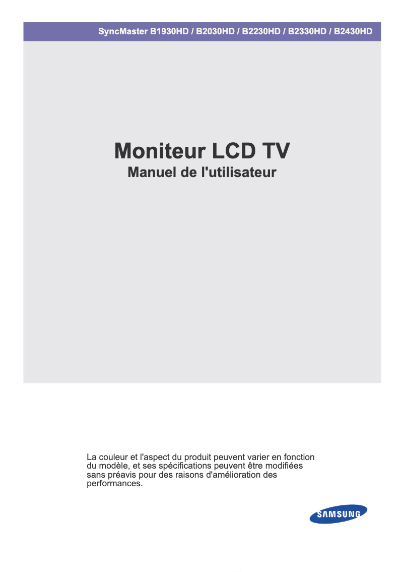 Page 1 de la notice Manuel utilisateur Samsung B2330HD