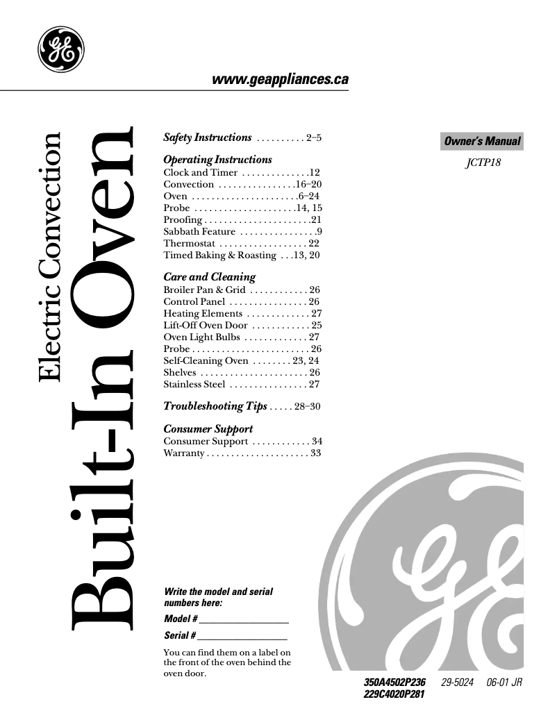 Página 1 del manual Manual de usuario GE JCTP18WDWW