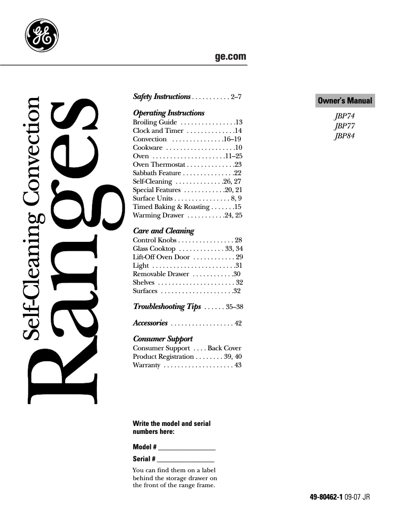 Page n°1 - Manuel d'utilisation et d'entretien GE JBP84SHSS