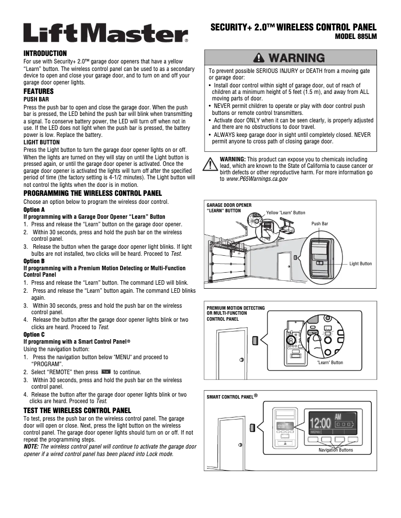 Page 1 de la notice Manuel utilisateur LiftMaster 885LM