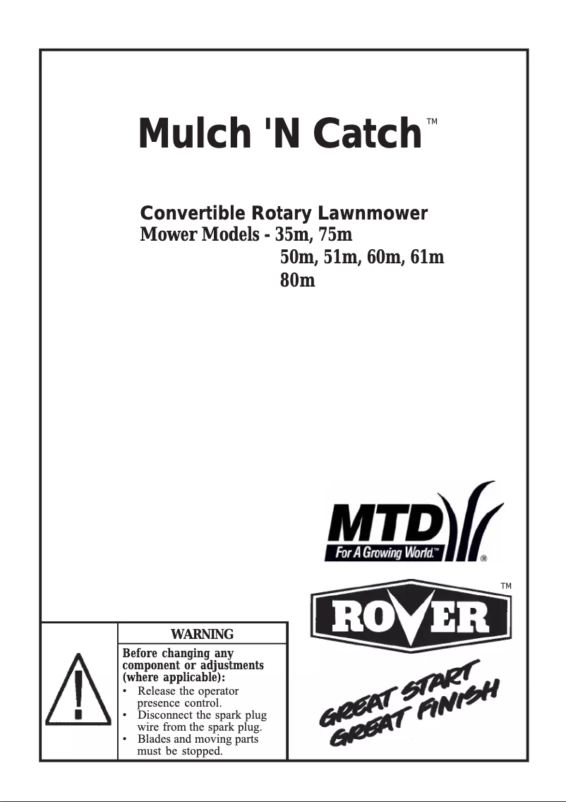 Page 1 de la notice Manuel utilisateur Rover Regal SP Mulch 'N Catch 50m