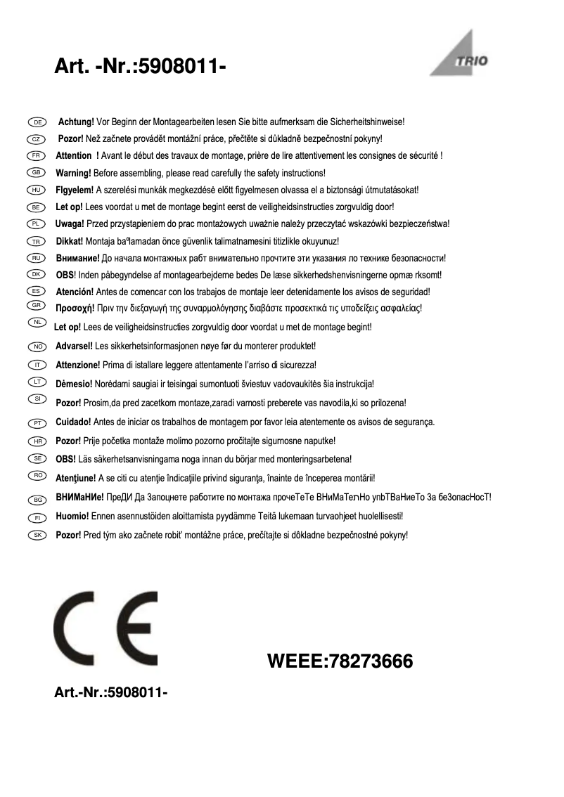 Page 1 de la notice Manuel utilisateur Trio Lighting Touch Me