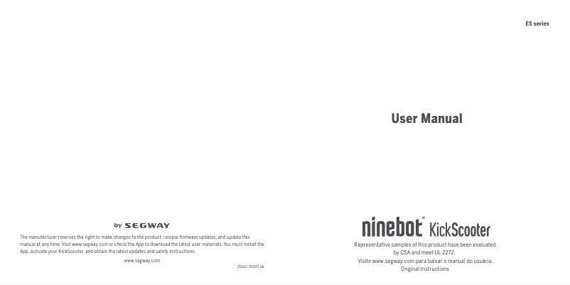 Page 1 of the manual User Manual Ninebot KickScooter ES4