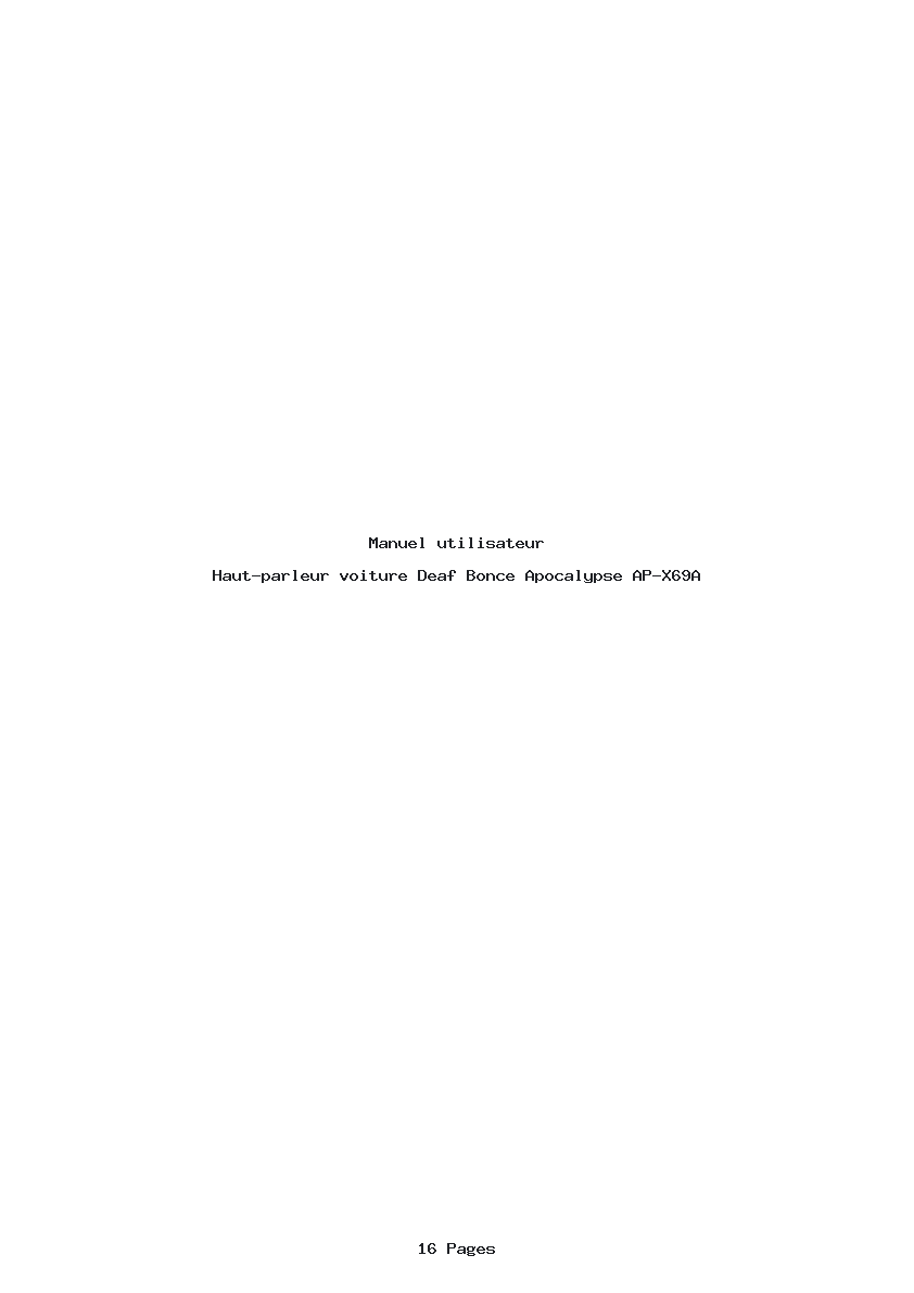 Page 1 de la notice Manuel utilisateur Deaf Bonce Apocalypse AP-X69A