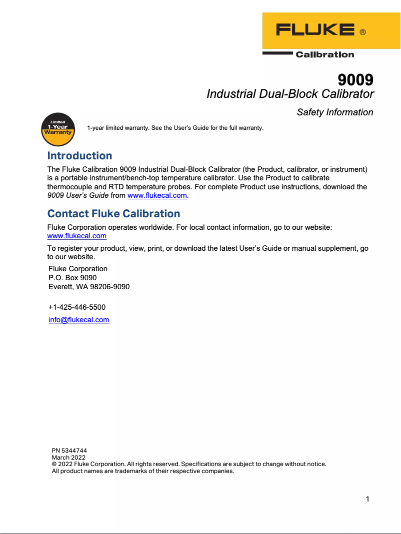 Página 1 del manual Instrucciones de seguridad Fluke 9009