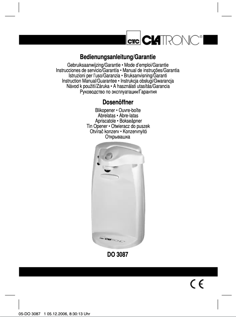 Page 1 de la notice Manuel utilisateur Clatronic DO 3087