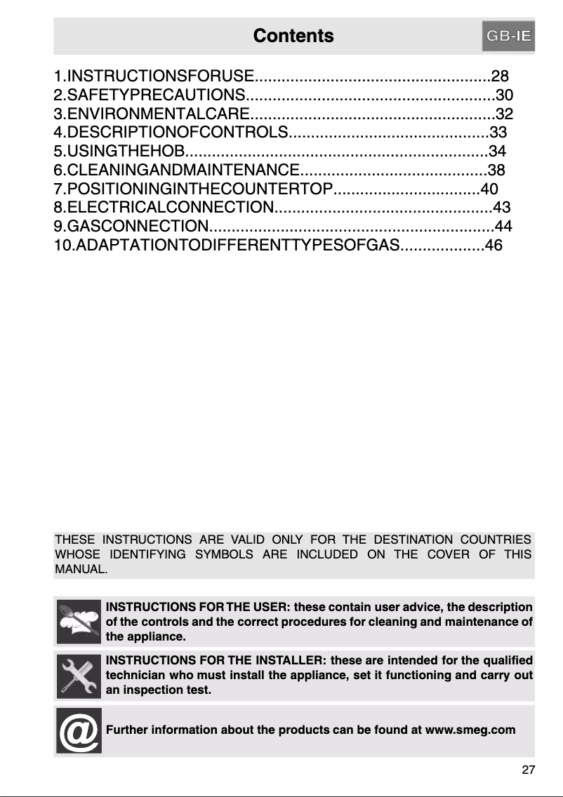 Page 1 de la notice Manuel utilisateur Smeg P1641XT