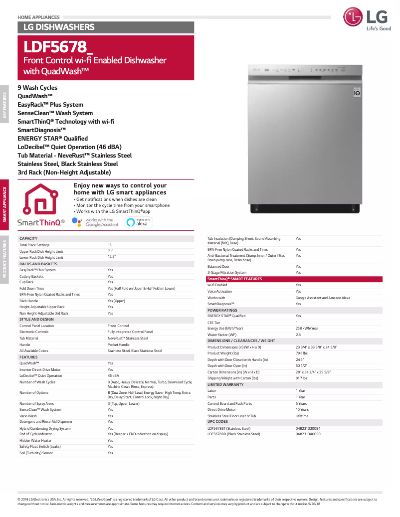 Page 1 de la notice Fiche technique LG LDF5678ST