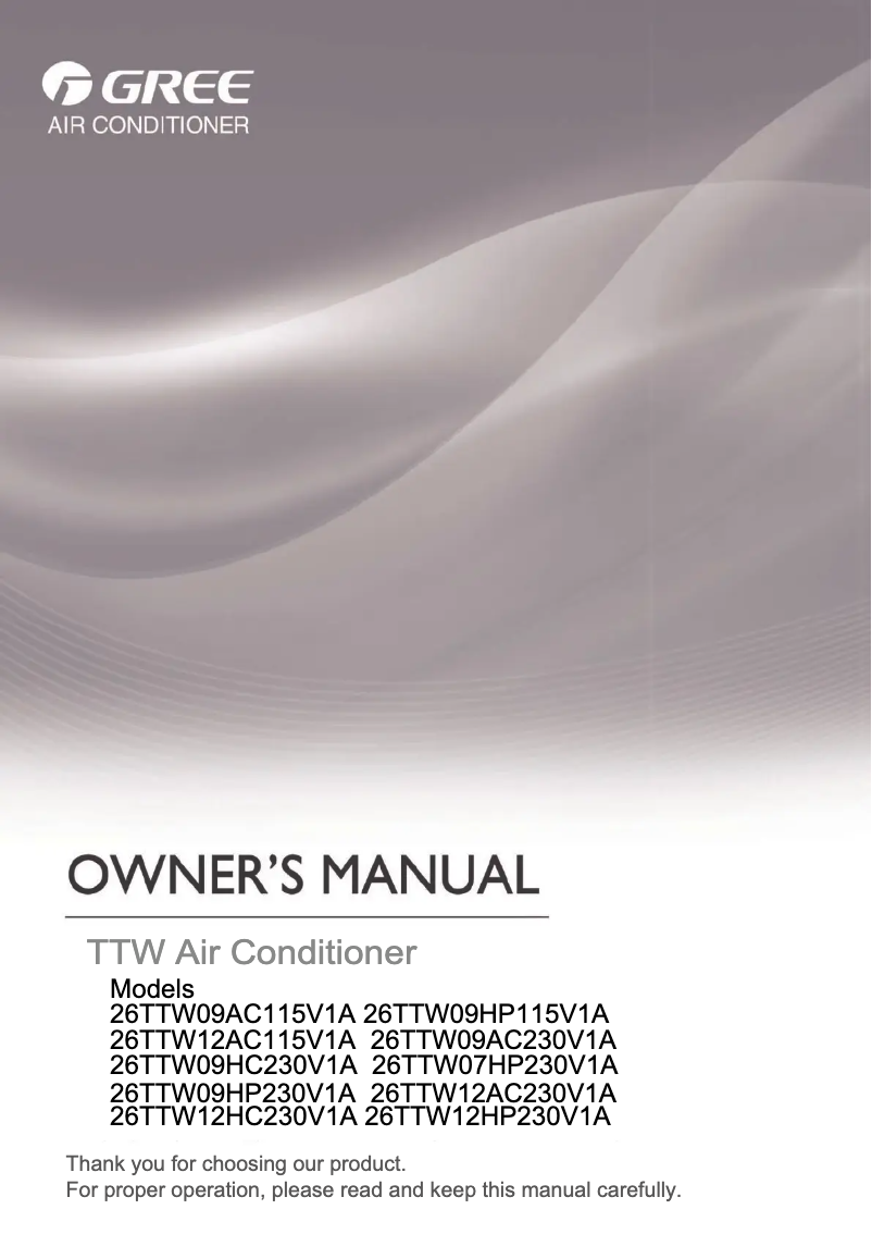 Página 1 del manual Manual de usuario Gree 26TTW07HP230V1A