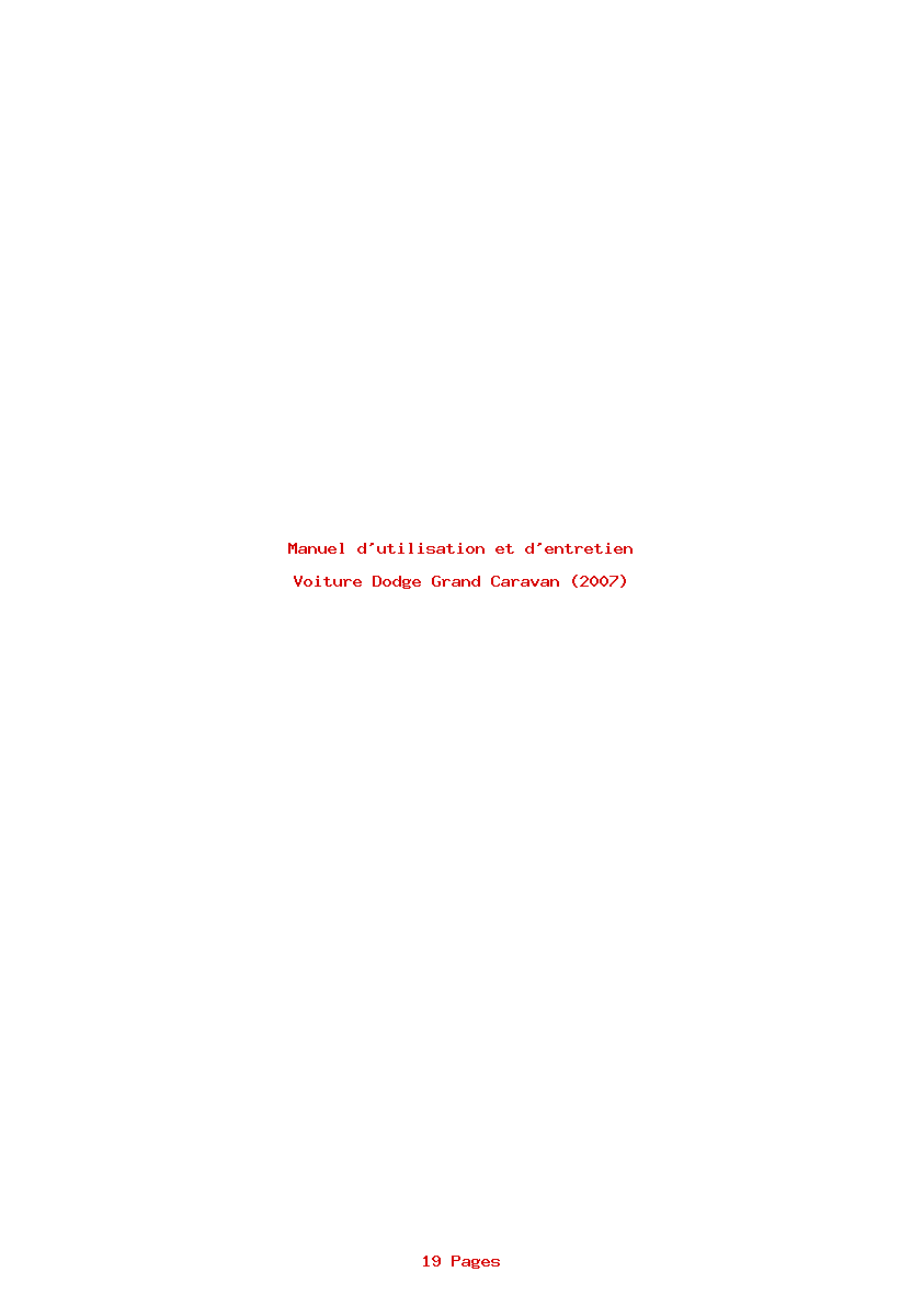 Page 1 de la notice Manuel d'utilisation et d'entretien Dodge Grand Caravan (2007)