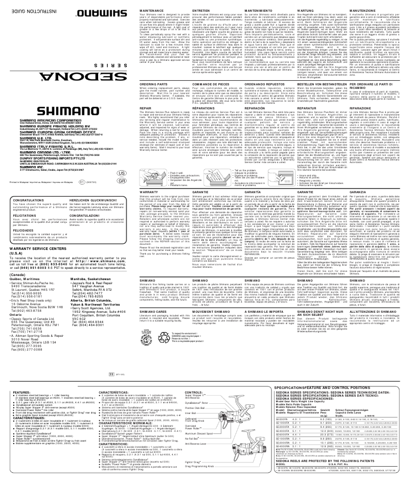 Page 1 de la notice Manuel utilisateur Shimano Sedona 4000RA