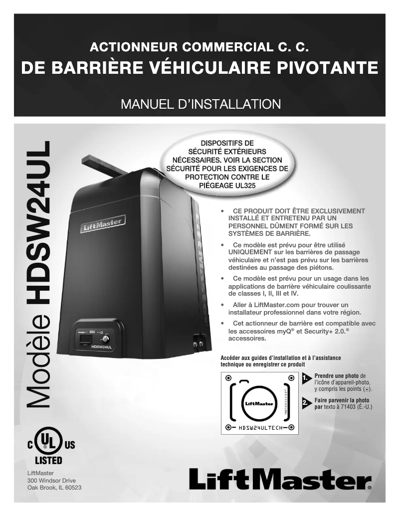 Page 1 de la notice Manuel utilisateur LiftMaster HDSL24UL
