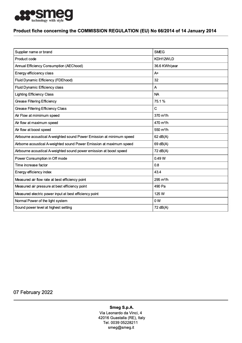 Page 1 de la notice Brochure Smeg KDH12WLD