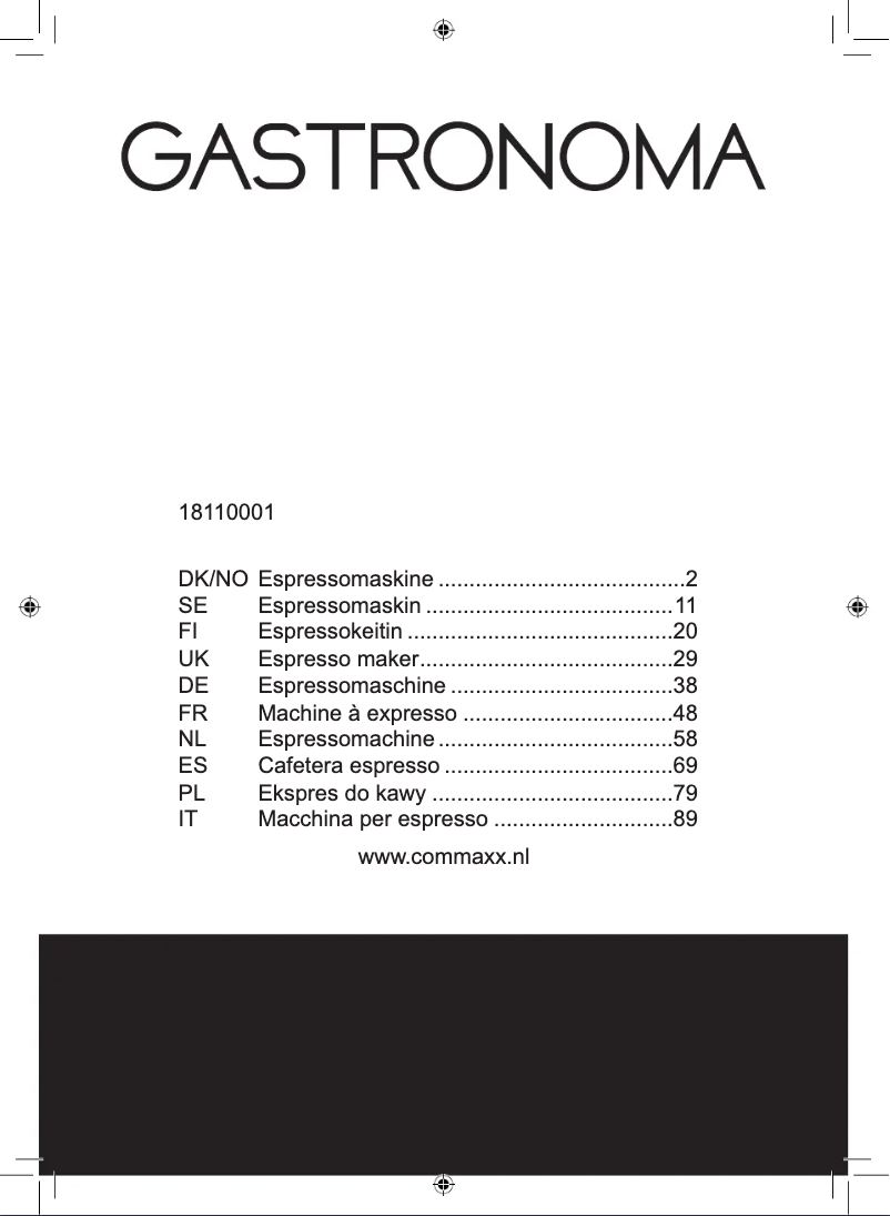 Page 1 de la notice Manuel utilisateur Gastronoma 18110001
