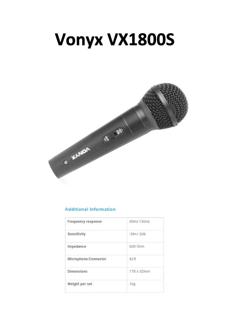 Page 1 de la notice Manuel utilisateur Vonyx VX1800S