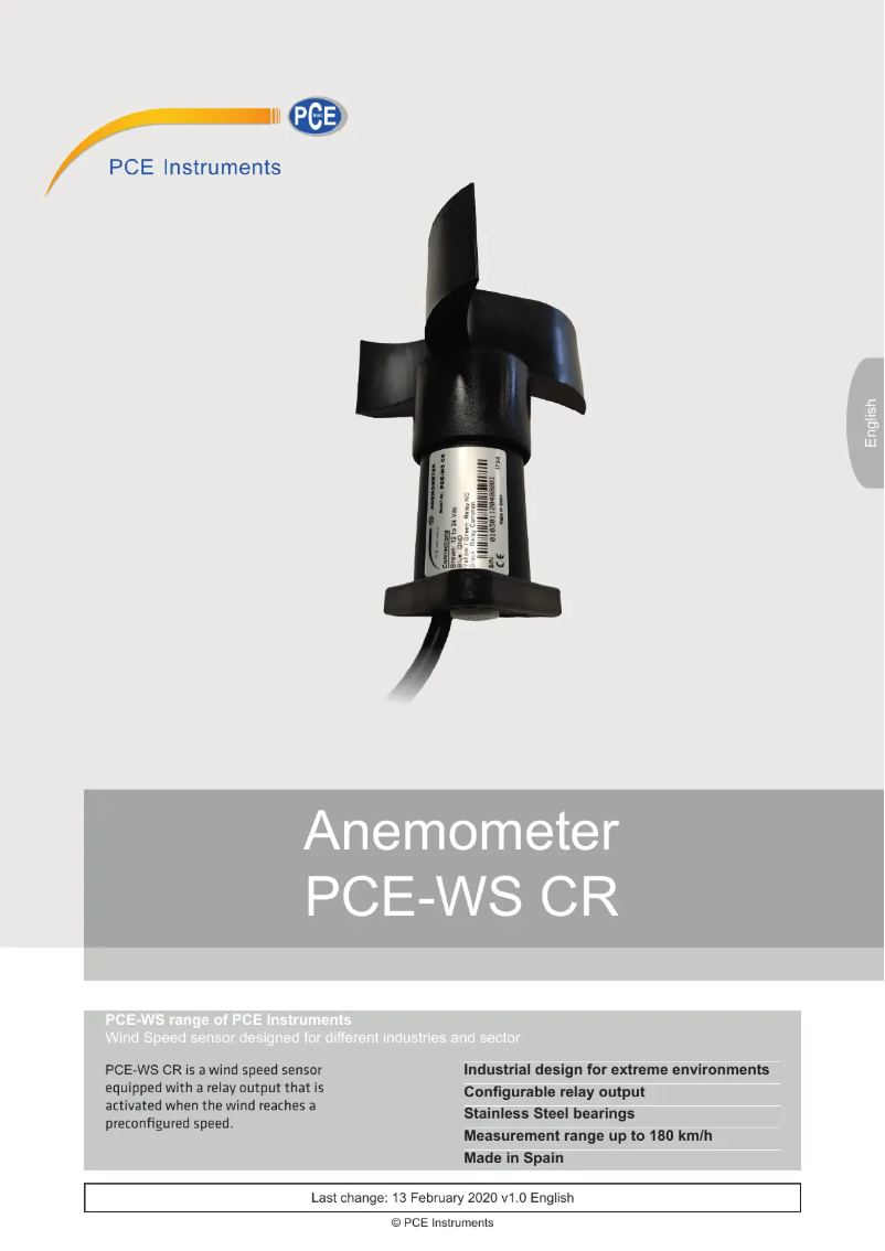 Page 1 of the manual User Manual PCE Instruments PCE-WS CR