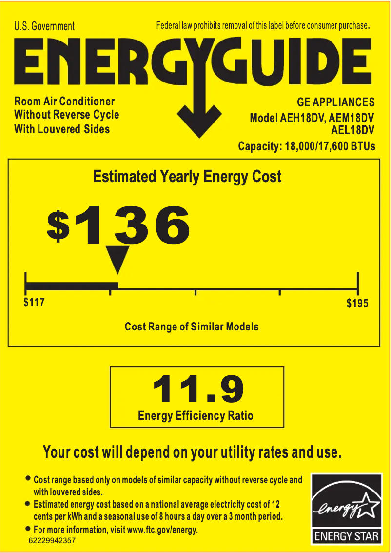 Página 1 del manual Etiqueta energética GE AEL18DV