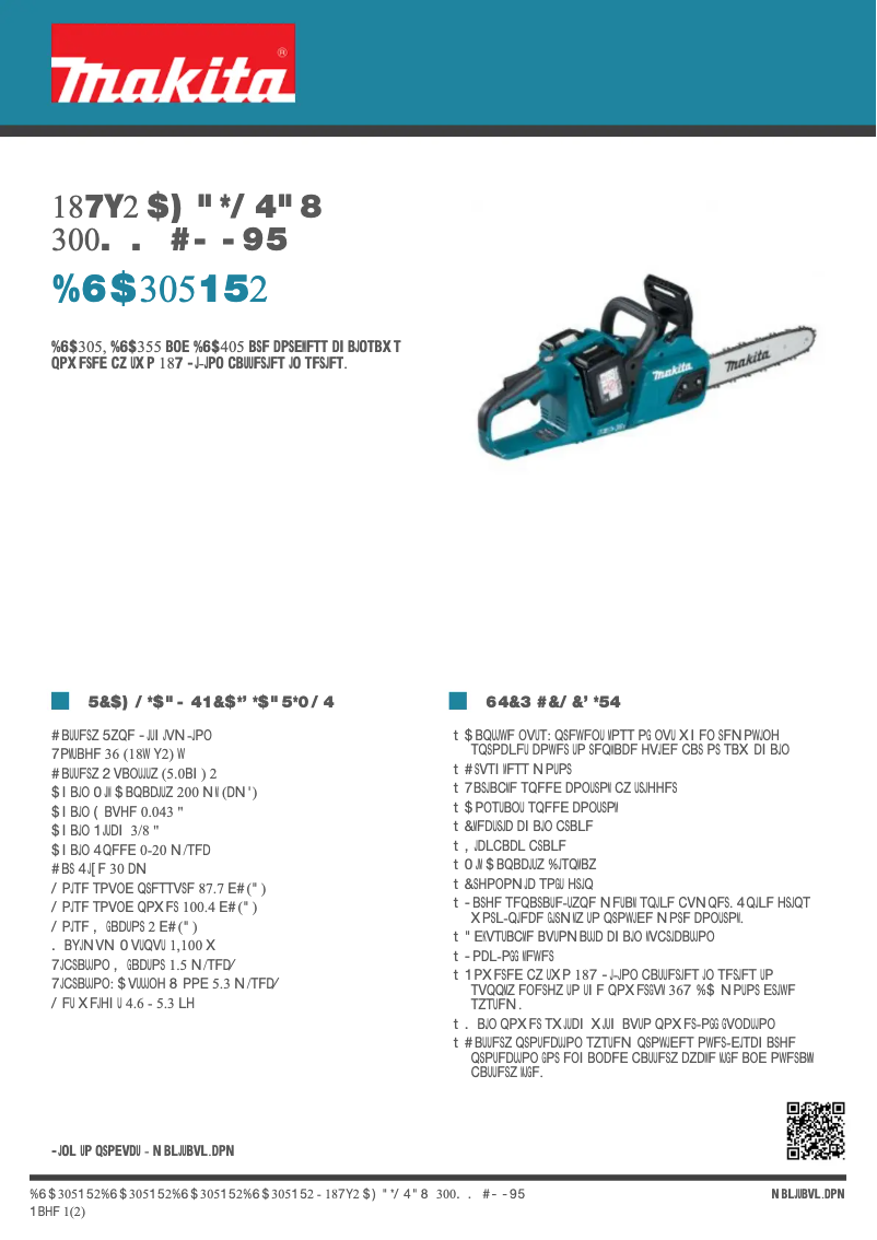 Page 1 de la notice Fiche technique Makita DUC305PT2