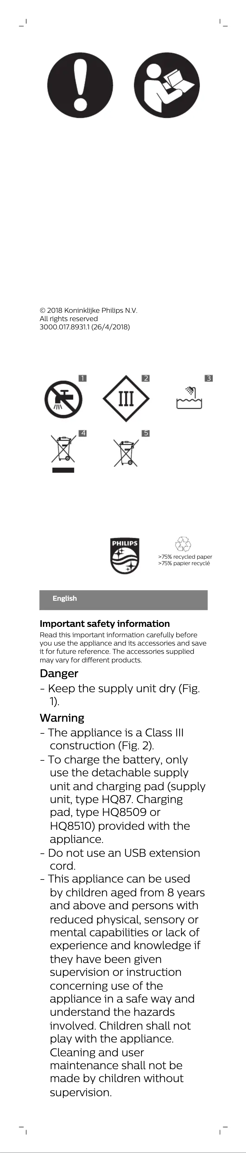 Page 1 de la notice Manuel utilisateur Philips S9000 Prestige SP9821