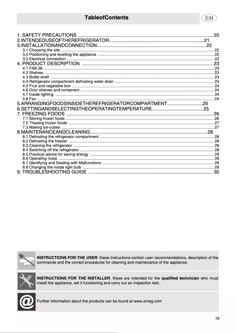 Page 1 de la notice Manuel utilisateur Smeg FAB28RDMC