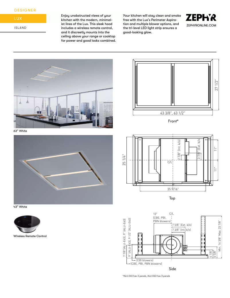 Página 1 del manual Ficha técnica Zephyr ALU-E43BSX