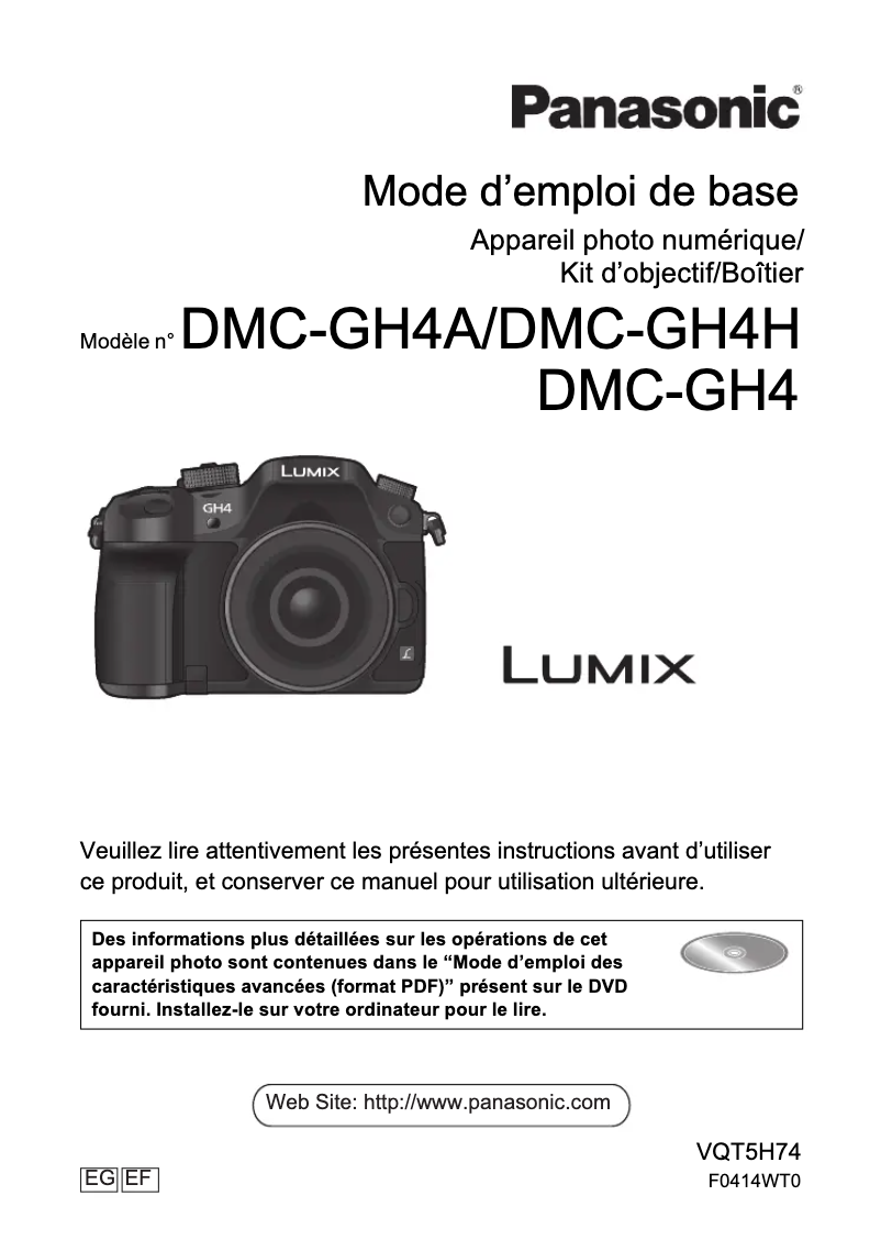 Page 1 de la notice Manuel utilisateur Panasonic Lumix DMC-GH4H