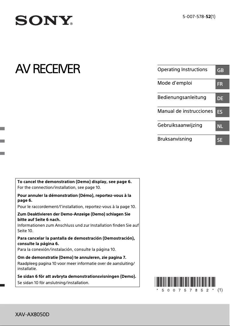 Page 1 de la notice Manuel utilisateur Sony XAV-AX8050D
