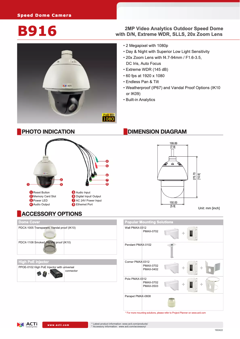 Page 1 de la notice Brochure ACTi B916