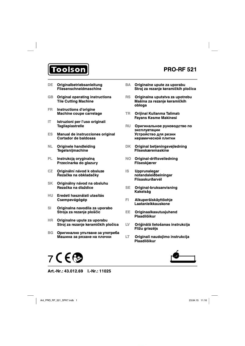 Page 1 de la notice Manuel utilisateur Toolson Pro-RF 521