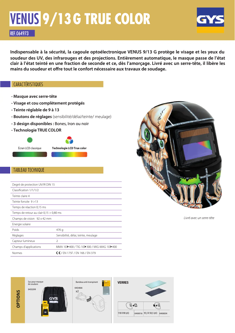 Página 1 del manual Ficha técnica GYS Venus 9/13 G