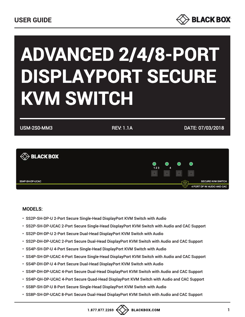 Page 1 de la notice Manuel utilisateur Black Box SS2P-DH-DP-UCAC