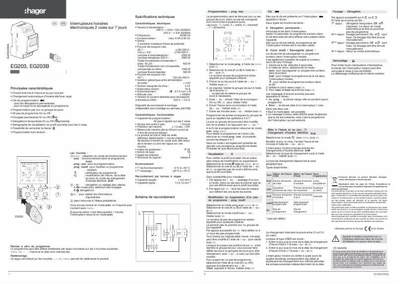 Page 1 de la notice Manuel utilisateur Hager EG203B
