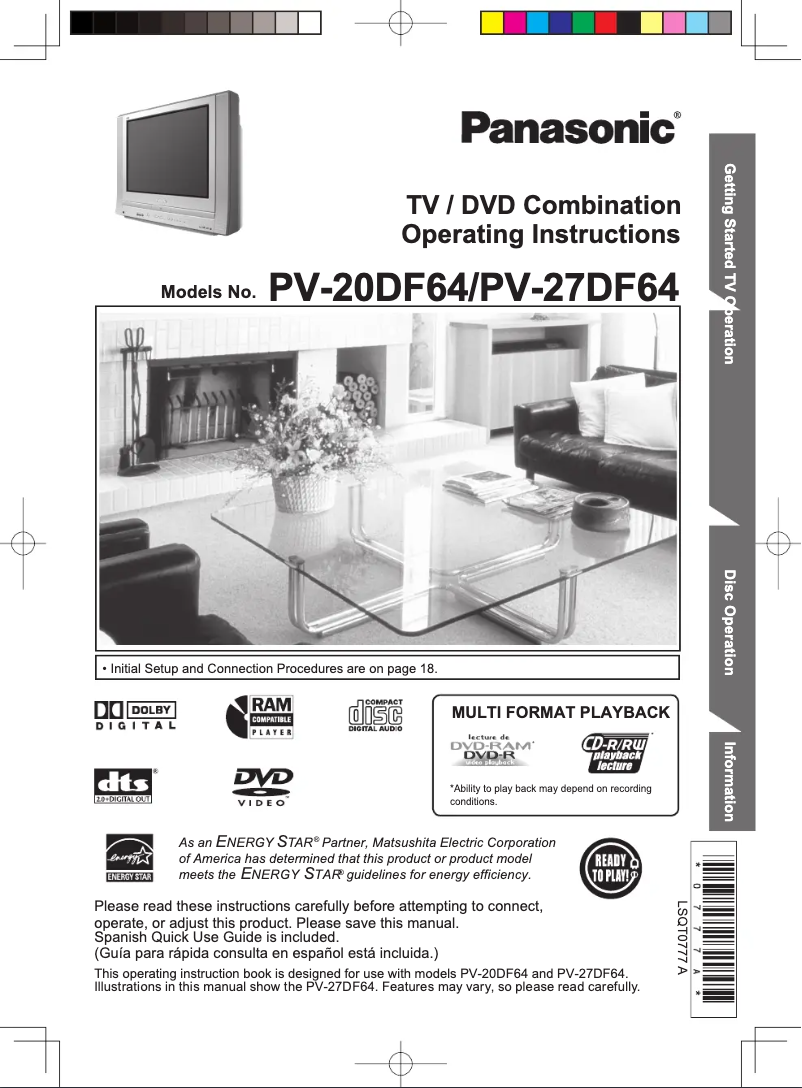 Page 1 de la notice Manuel utilisateur Panasonic PV-27DF64