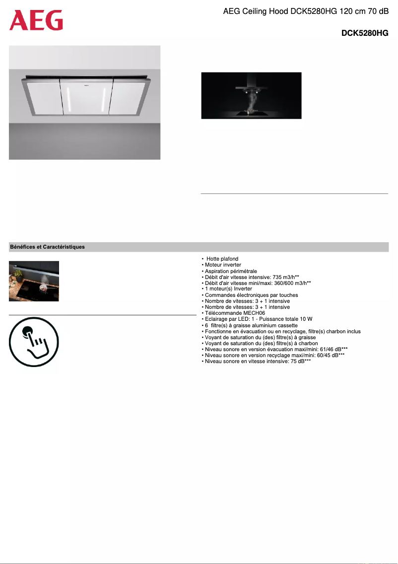 Page 1 de la notice Fiche technique AEG DCK5280HG