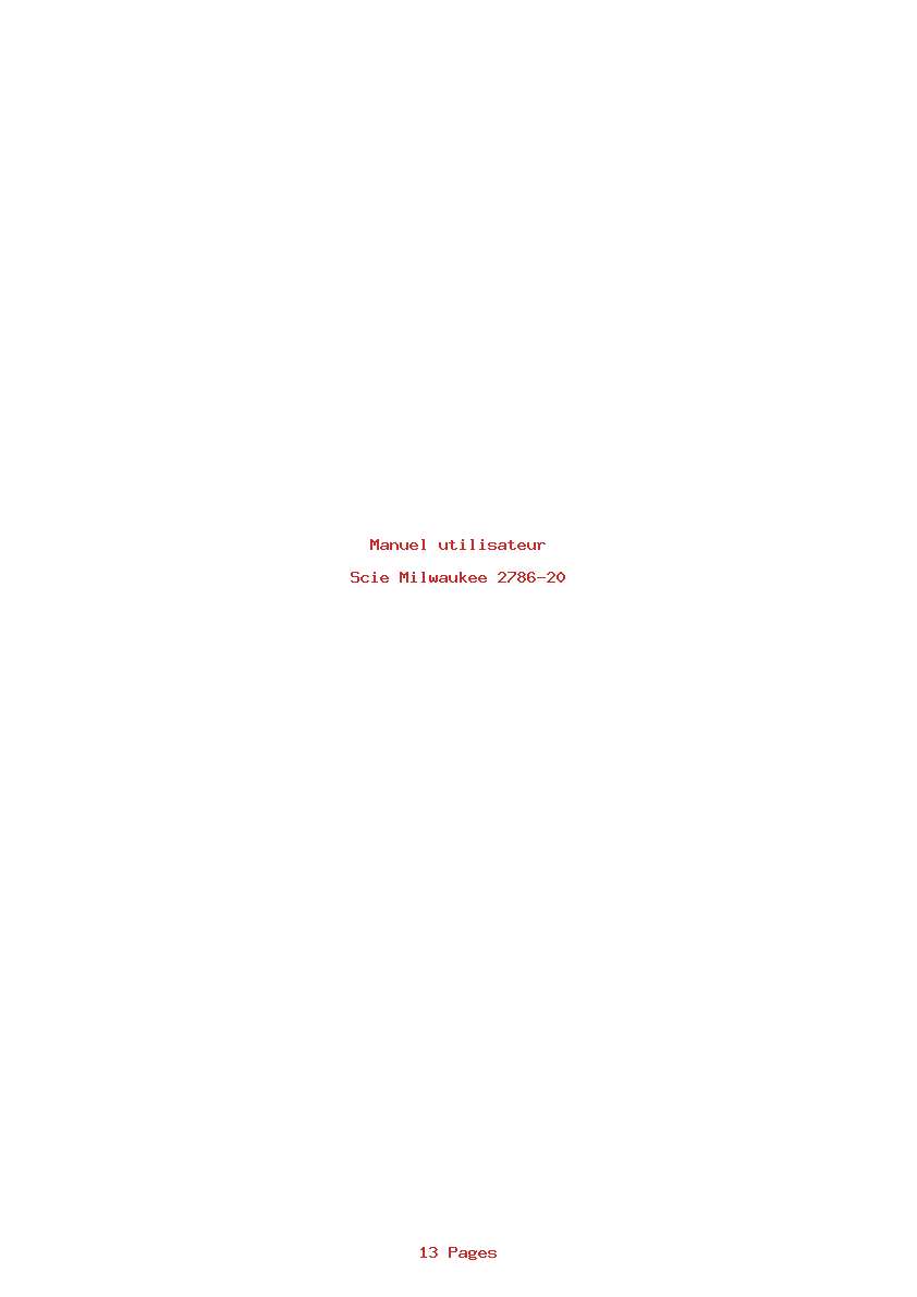 Page 1 de la notice Manuel utilisateur Milwaukee 2786-20