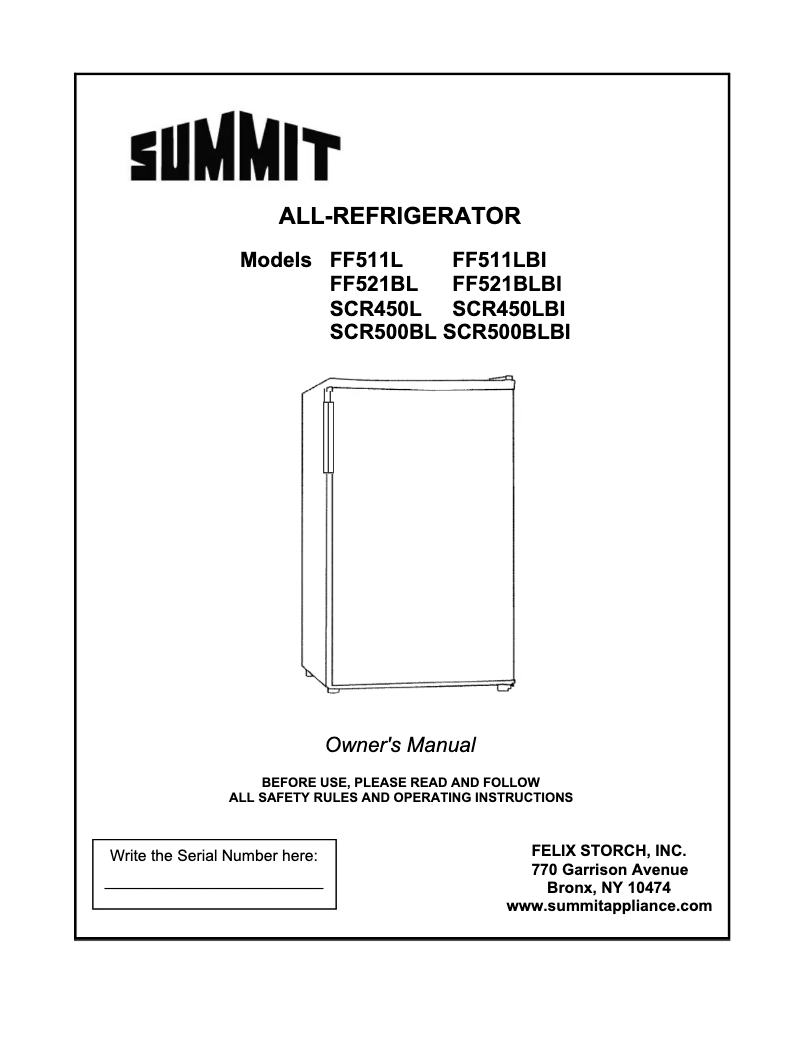 Page 1 de la notice Manuel utilisateur Summit Accucold FF511L7ADA